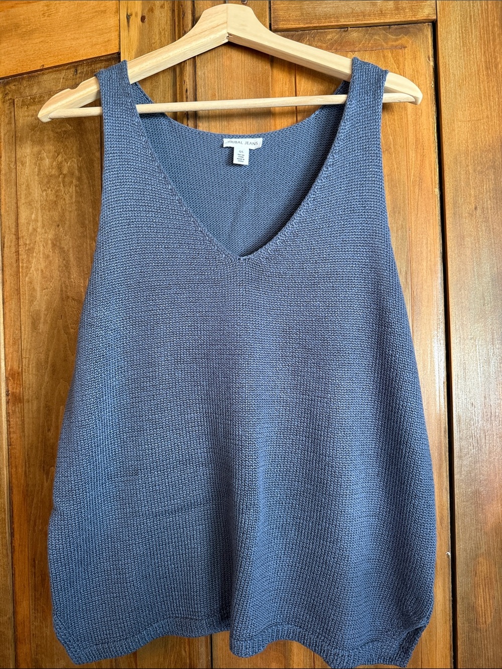 Knit L V-Neck Sleeveless Sweater Tank in Slate Blue Quiet Luxury Casual Coastal